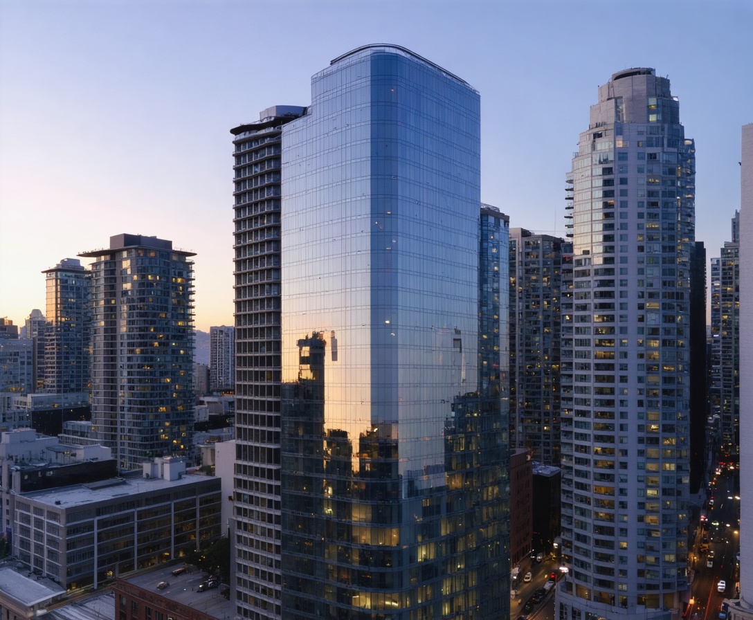 Стеклянный небоскреб 101 California St в Сан-Франциско на закате